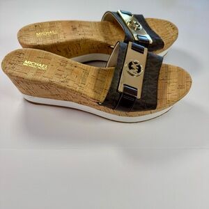 MICHAEL KORS  Platform Cork Wedge Scandal, brown size 9.5 NEW
